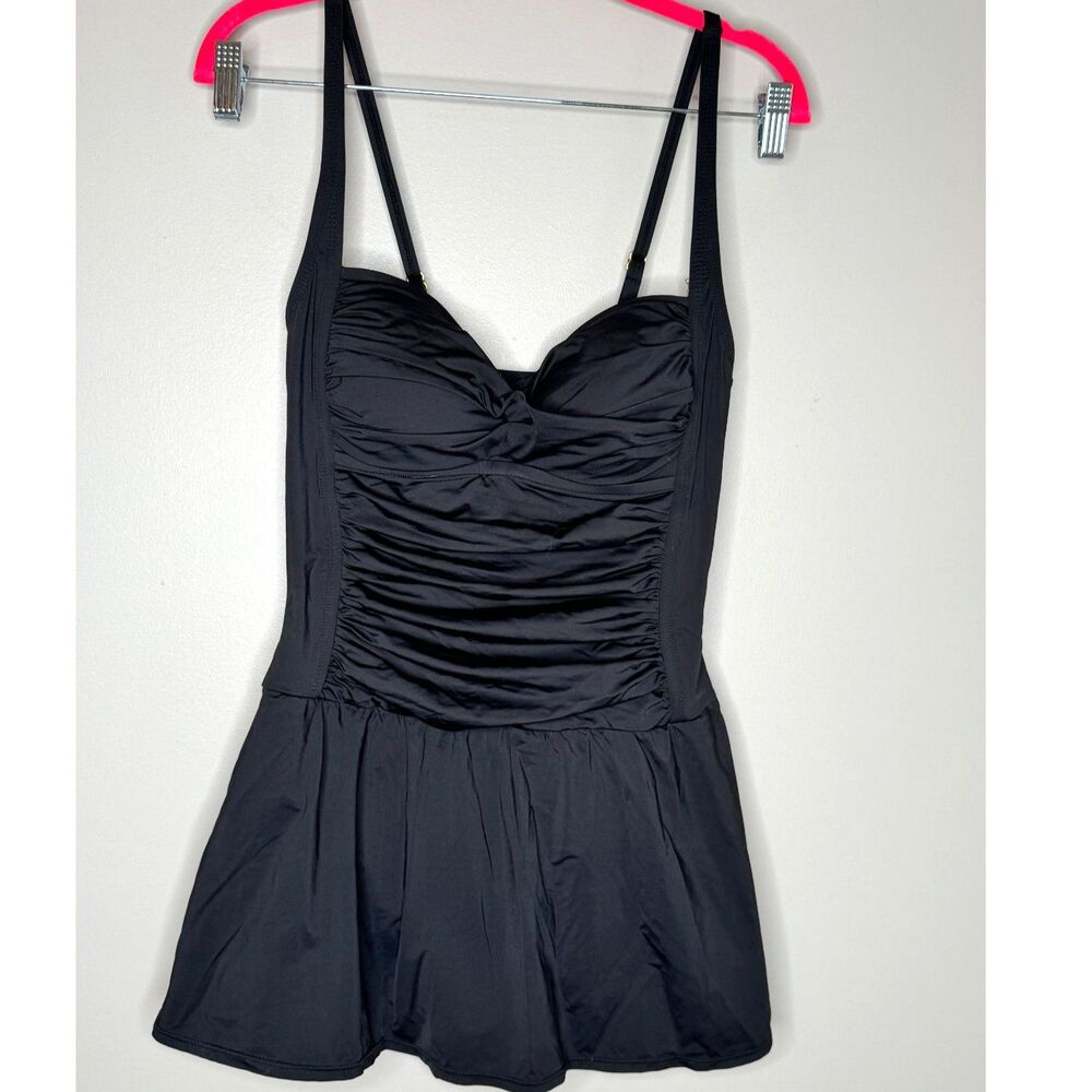 Rose Marie Reid Black Ruched Swim‎ Dress One Piece Swimsuit Pinup Skort Size M - Picture 2 of 8